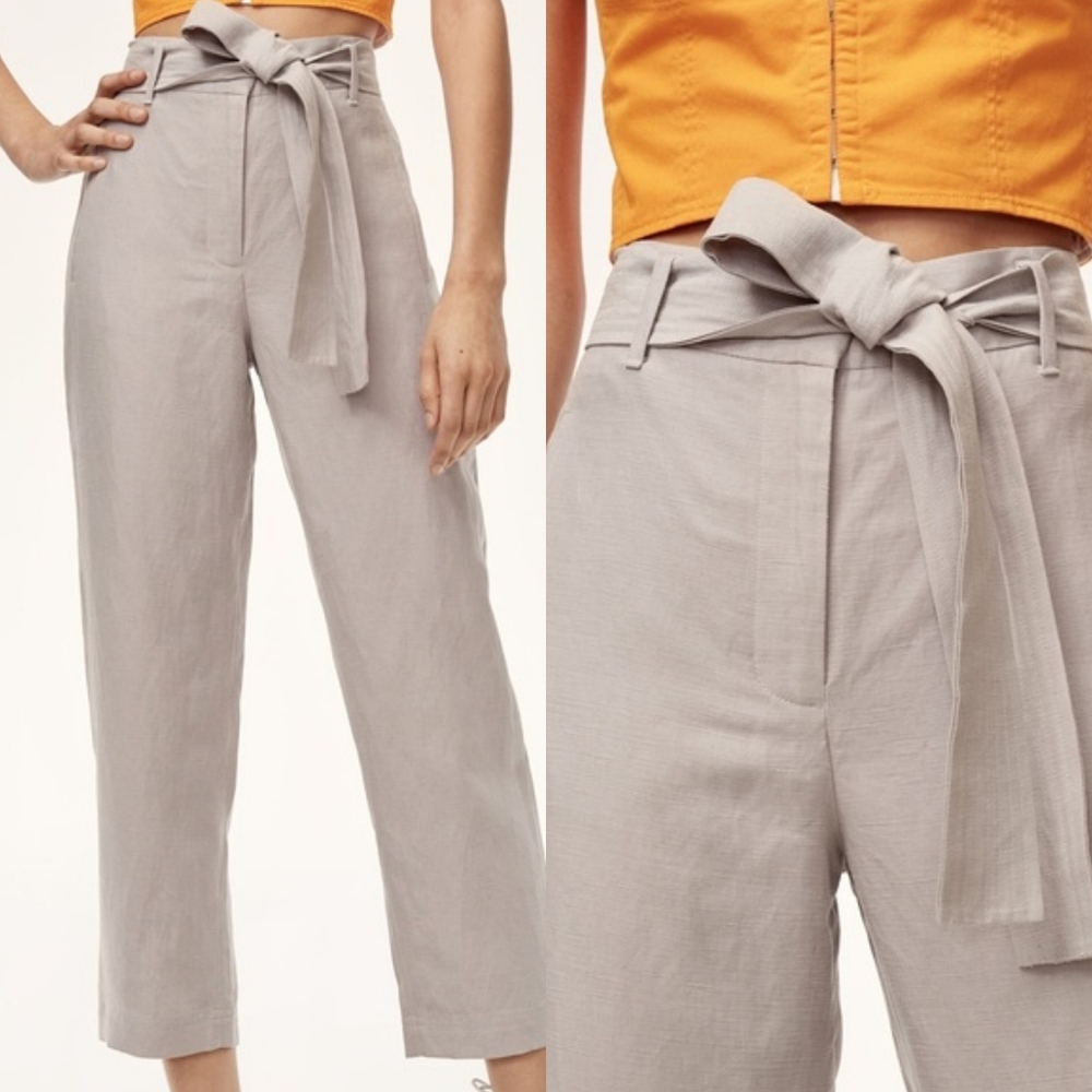 Aritzia Wilfred Cauchy Linen Lyocell Tie Front Pants Gray Size 6